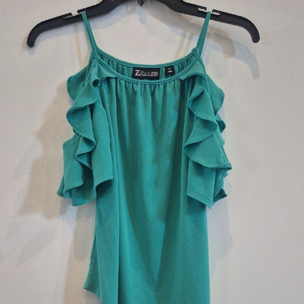 New York & Company Teal Ruffle Blouse